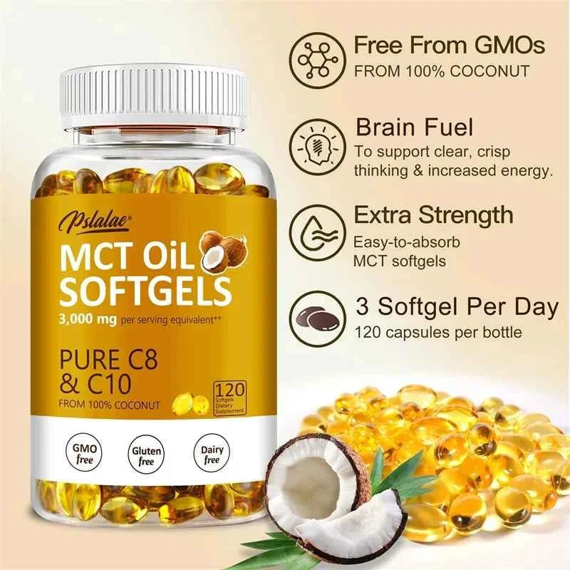 MCT Oil Softgels - Supports Energy, Focus and Mental Clarity, Weight Management, Improves Digestion, Brain Supplement