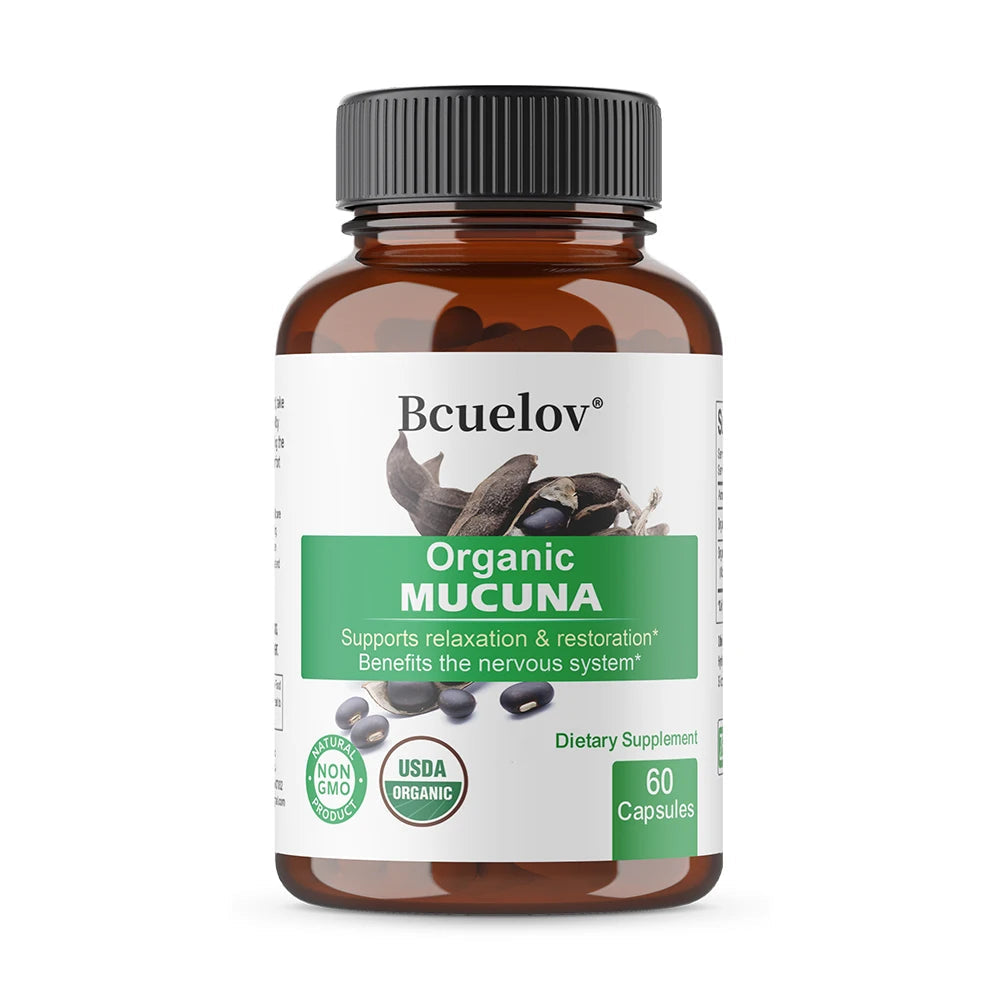 Organic Mucuna Capsules - Supports Relaxation and Well-Being - Natural Herbal Supplement for Nervous System Health Healthy supplements