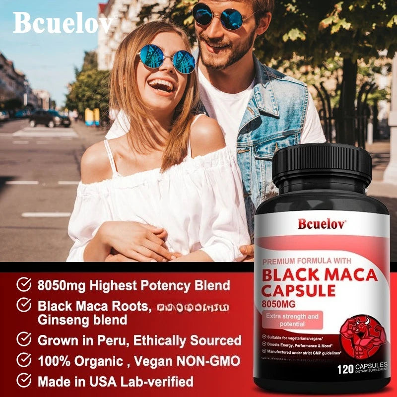 Powerful Black Maca Supplement for Men and Women, Improve Energy, Endurance, Muscle Mass Health, Maca Root Vegan Capsule Healthy supplements