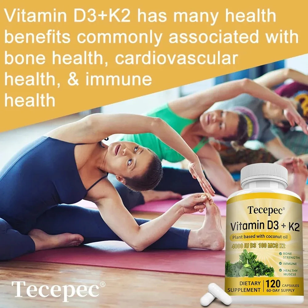 Vitamin D3 + K2, Supports Bone, Teeth, Digestion, Immune & Heart Health, Non-GMO, Dietary Supplement, 120 Capsules Healthy supplements