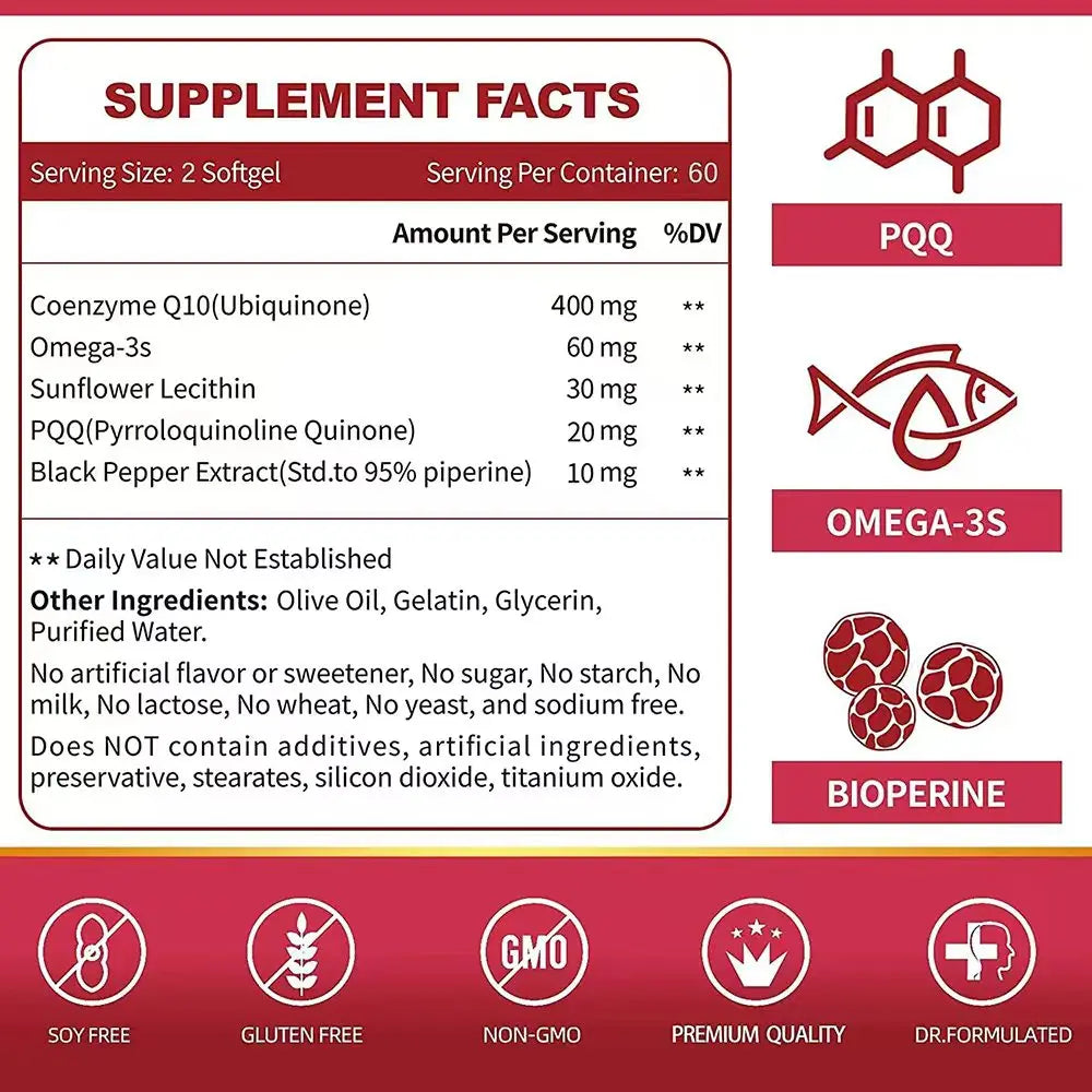 CoQ10 400mg with Omega-3, Antioxidant Supplement for Heart & Energy Health, Cellular Energy Support, Extra Strength Coenzyme Q10 Healthy supplements