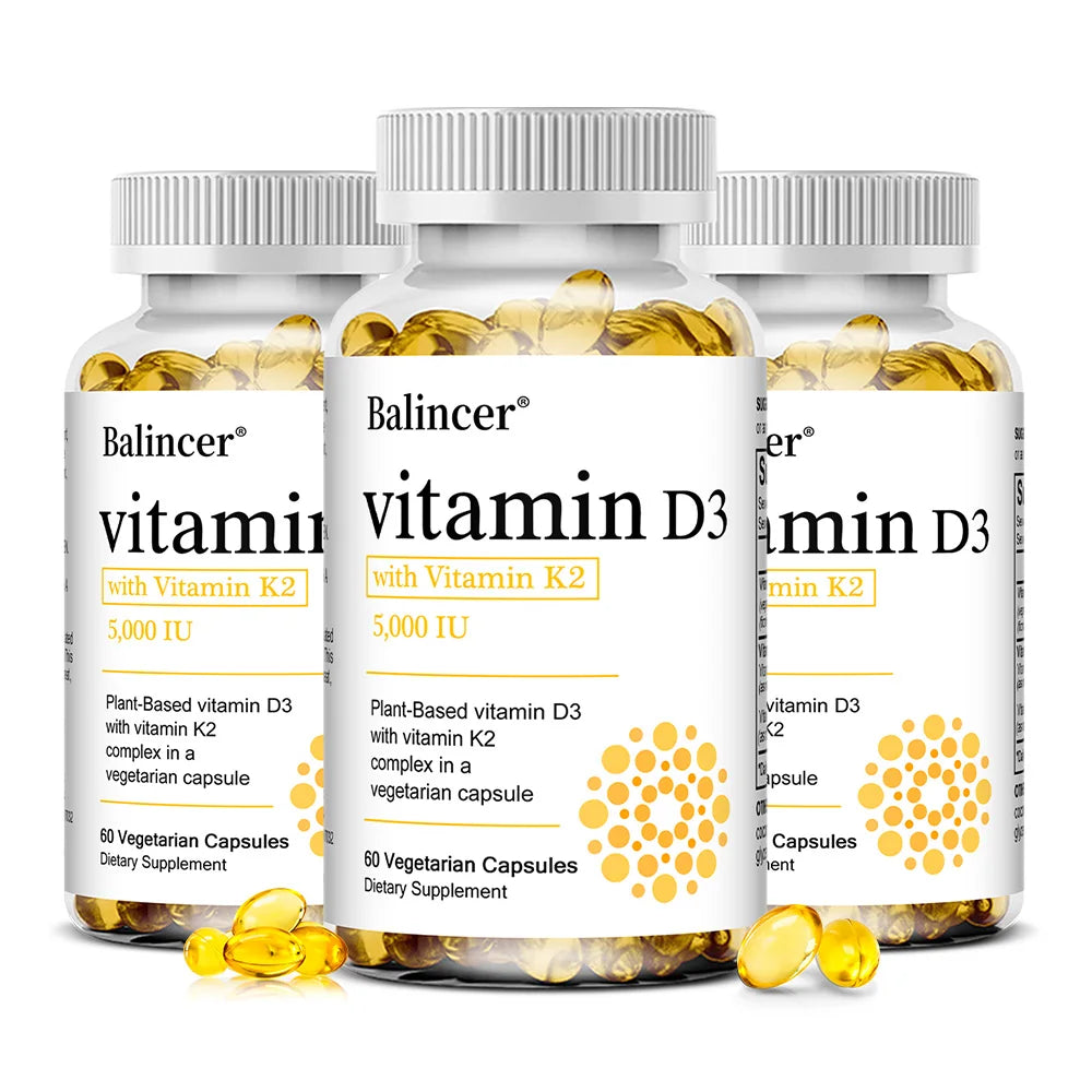Vitamin D3 5000IU+ K2 (MK7) 1100mcg Capsules - Bone Teeth Joint Heart Circulation & Immunity System Health Support, Vegan Healthy supplements