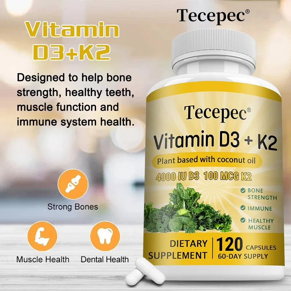 Vitamin D3 + K2, Supports Bone, Teeth, Digestion, Immune & Heart Health, Non-GMO, Dietary Supplement, 120 Capsules Healthy supplements