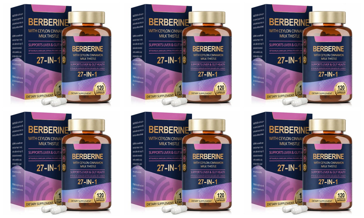 27 in 1 Berberine Supplement with Ceylon Cinnamon, Milk Thistle for Liver Gut Health Immunity Men & Women 120 Vegan Capsules Healthy supplements