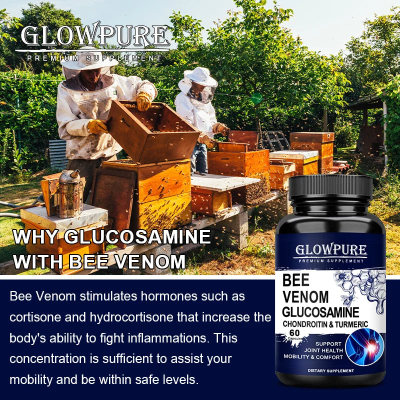 Glucosamine Chondroitin Capsules for Bone Joint Health and Mobility Comfort with Bee Venom Turmeric MSM Healthy supplements