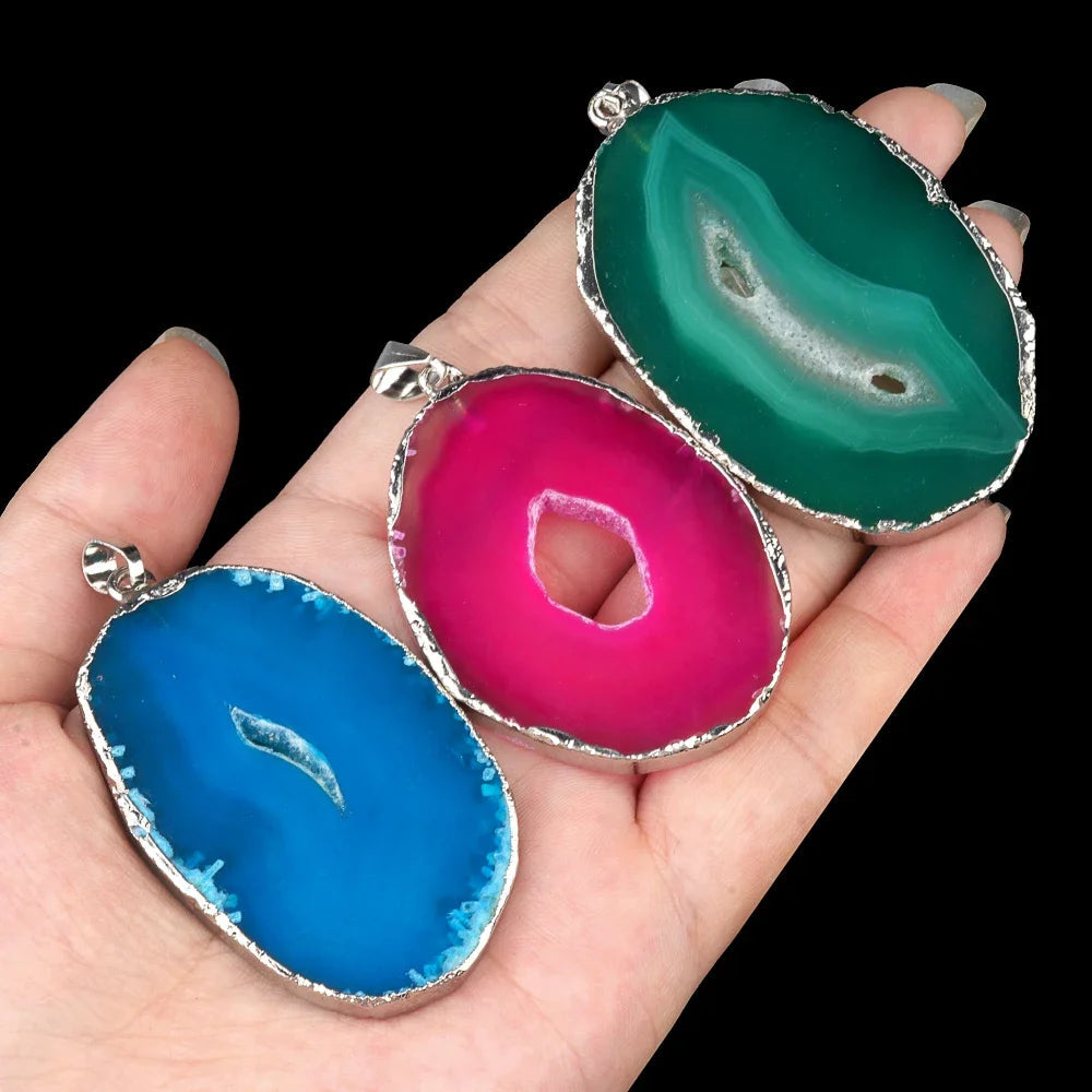 Natural Stone Onyx Pendant Gold Plated Slice Agate Onyx for Trendy Jewelry Making Diy Women Necklace Earring Supply Healthy supplements