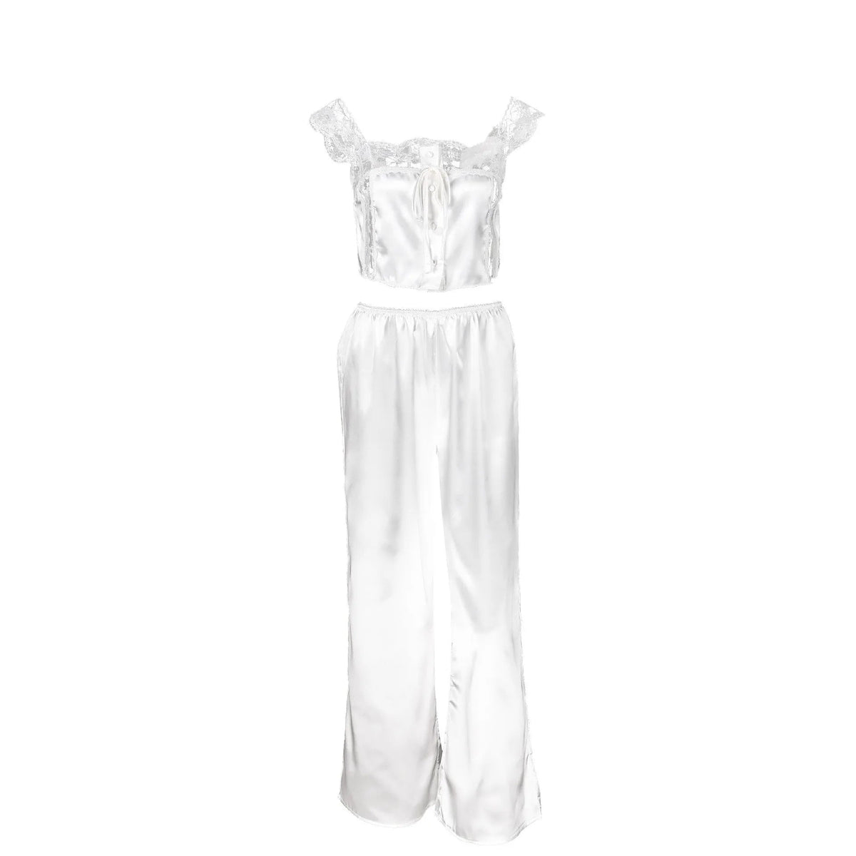 Summer Women Pajama Sleeveless Crop Top Sleepwear Set Wide Leg Pants Lace Trim Loungewear Set Breathable Lightweight Pajamas Healthy supplements