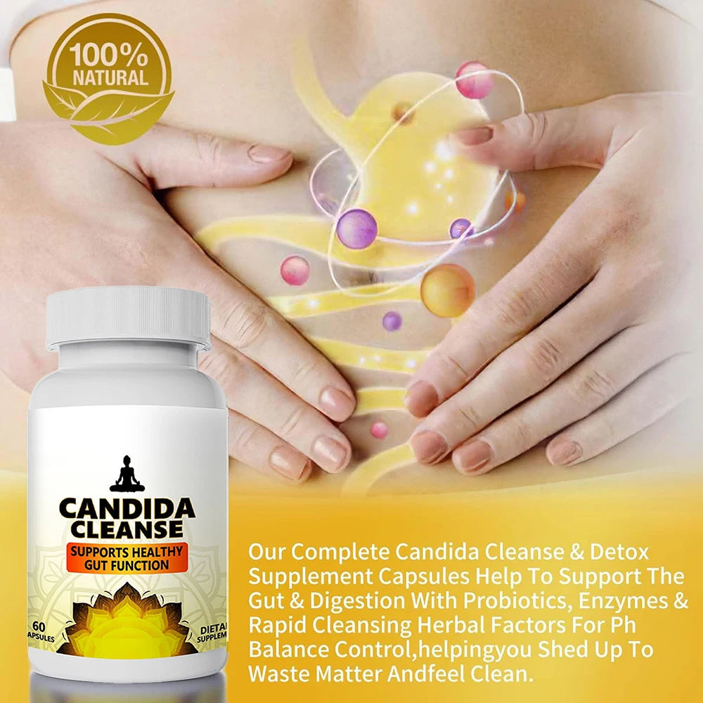Candida Cleanse Detox for Gut Health - Extra Strength Balance Control Anti Overgrowth Supplements for Women & Men - 60 Capsules Healthy supplements