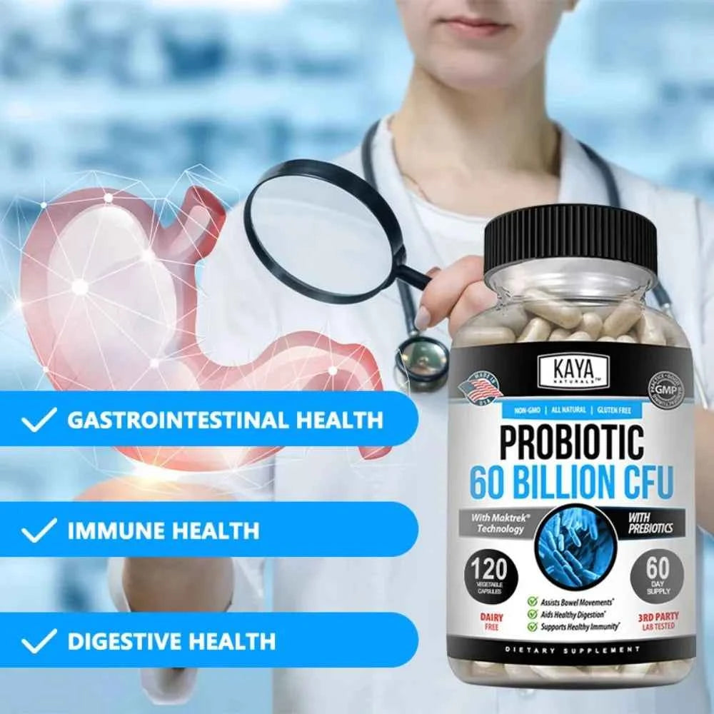 Probiotic 60 Billion CFU - Probiotics for Women and Men, Gut Health & Immune Support Supplement, Provides Digestive Support