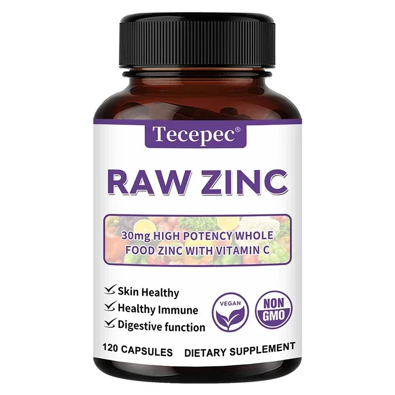 Zinc Vitamins - Raw Zinc Whole Food Supplement with Vitamin C, Vegetarian, for Skin Health, Immune & Digestive Function Healthy supplements