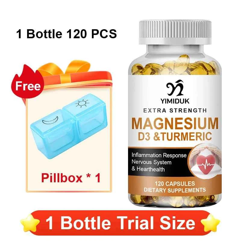 Magnesium Supplement, with Vitamin D3 & Turmeric, Supports Heart Health, Nervous System & Circulatory Function for Men Women