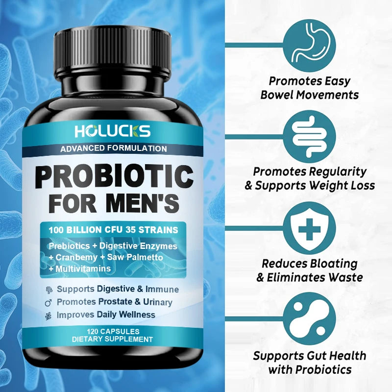 HOLUCKS Men's Probiotic Supplement with Prebiotics & Enzymes, Support Gut Health, Immune System & Daily Overall Wellness for Men Healthy supplements