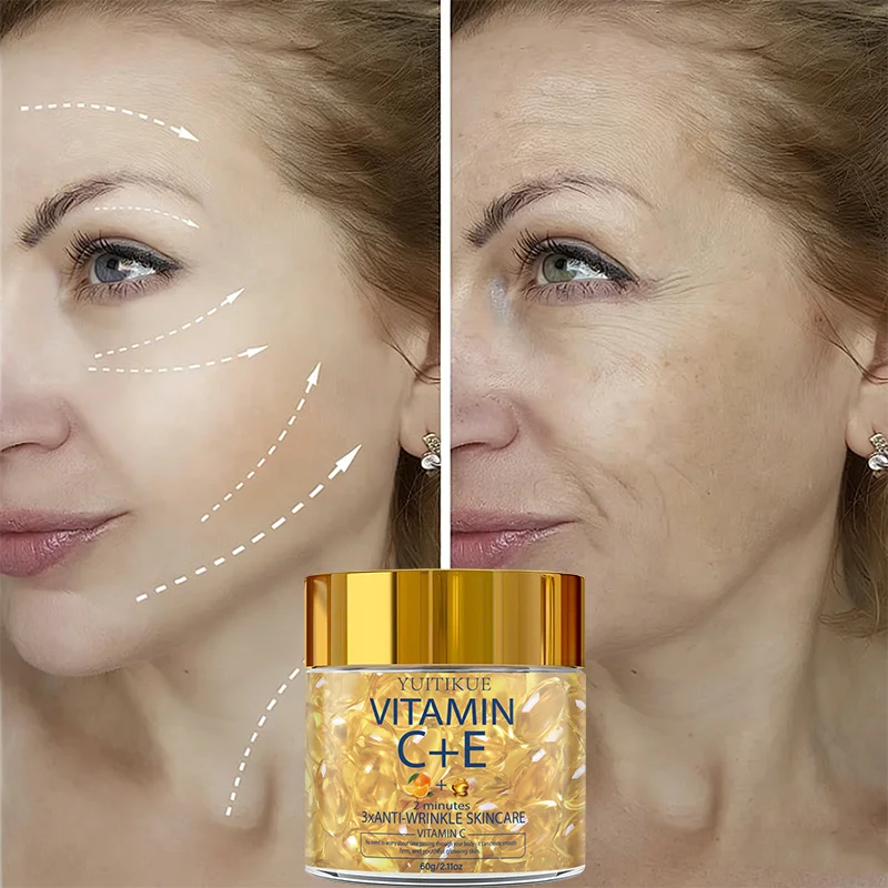 YUITIKUE Vitamin C + E Anti-Wrinkle Capsules - 60g 2-Minute 3x Anti-Aging Skincare for Smooth, Firm & Glowing Skin Healthy supplements