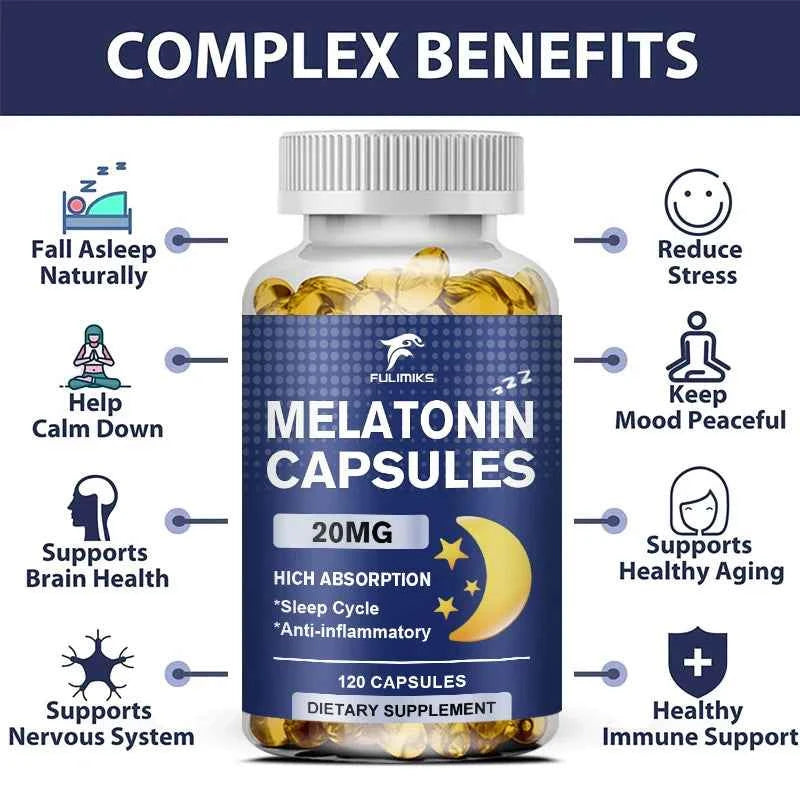 High Absorption Melatonin 20MG Supplement, Supports Natural Sleep, Reduces Stress, Aging & Nervous System Health for Men & Women