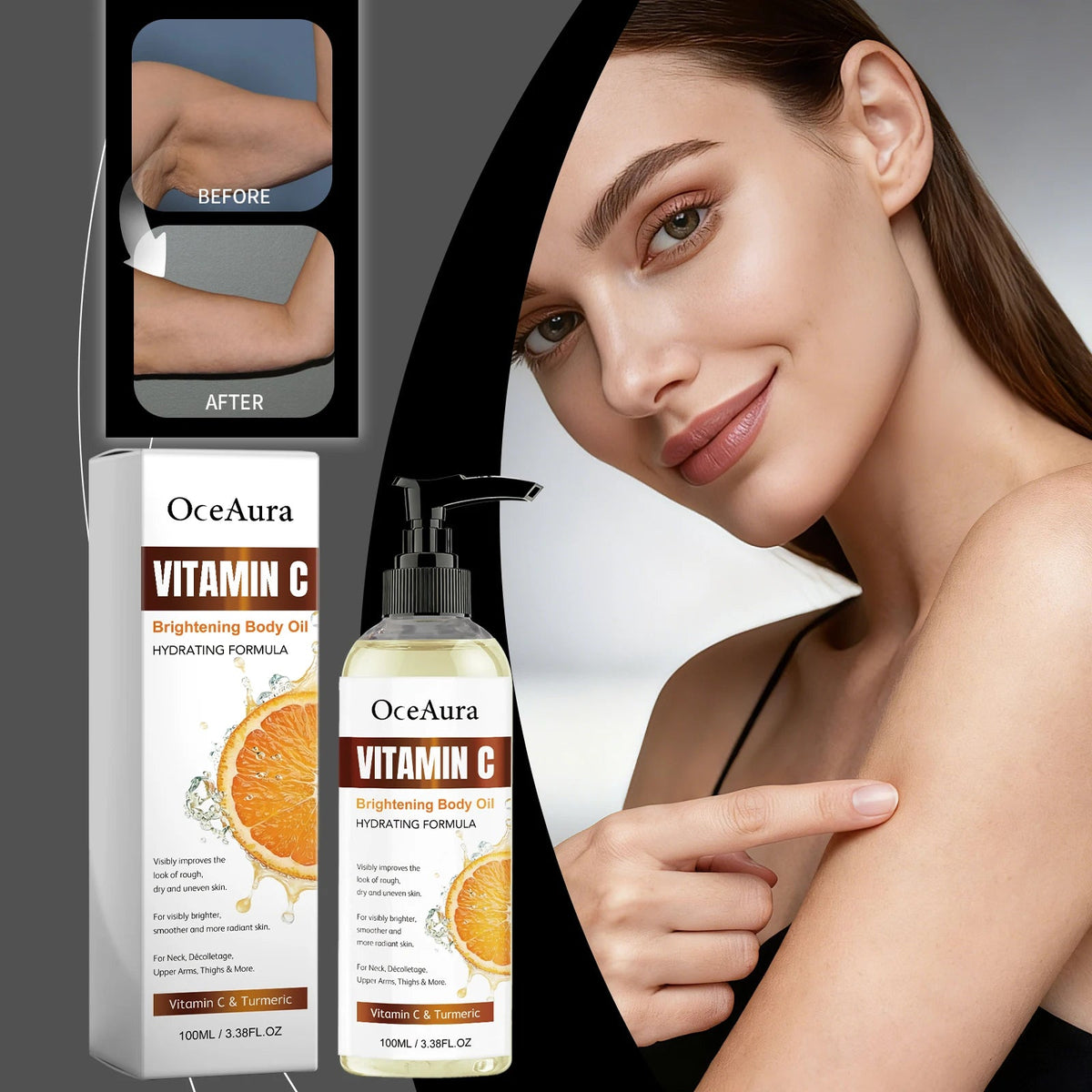 OceAura 100ml Vitamin C Skin Care Body Oil Moisturizes Skin Smooth, Moist and Shiny Skin Care Body Oil Healthy supplements