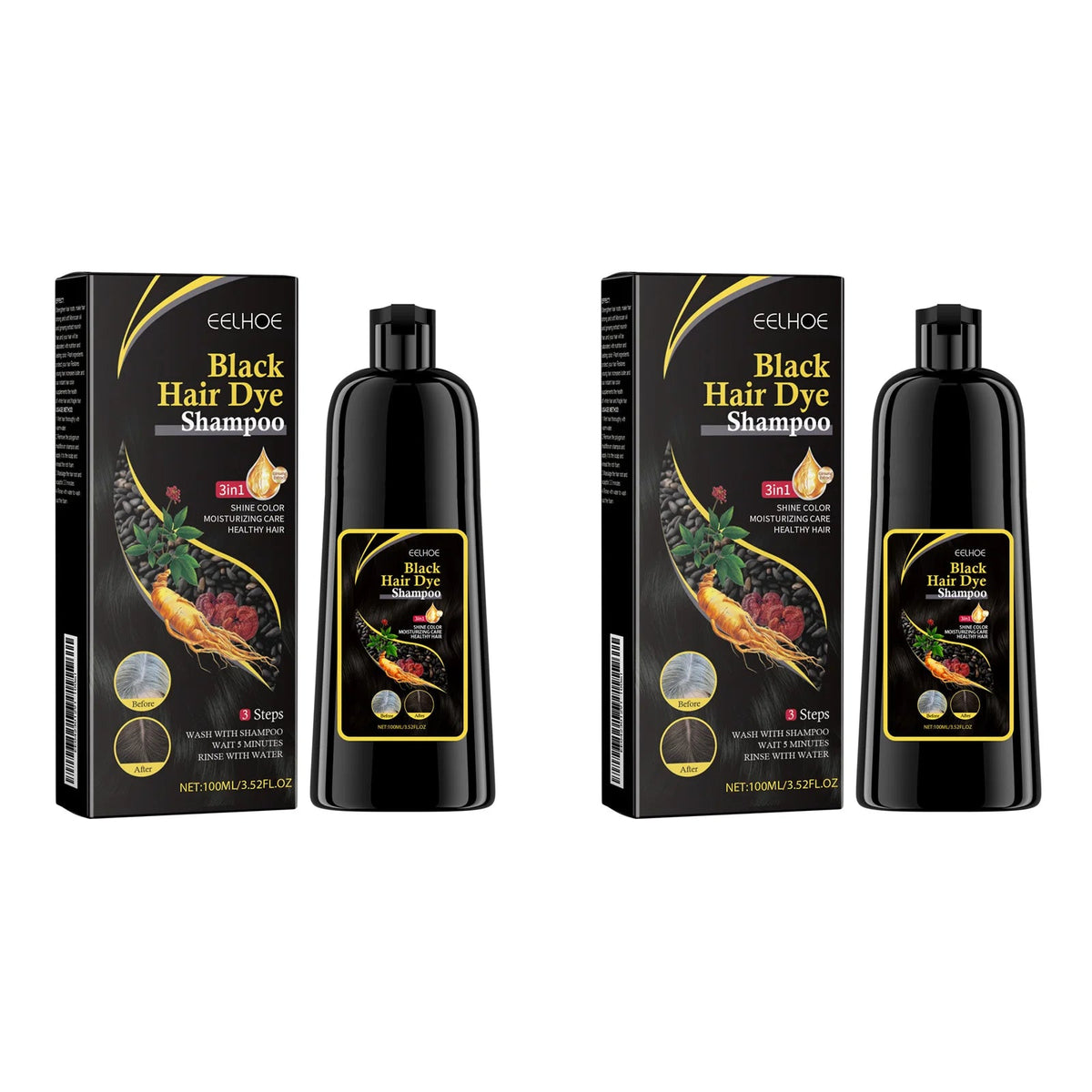 Black Hair Colouring Shampoo 3 in 1 Natural Herbal Essence Instant Colouring Shiny Hair Dye Shampoo Cleaning Nourishing Hair for Covering White Healthy supplements