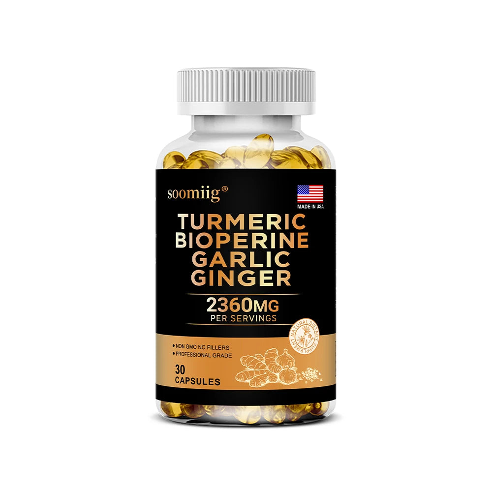 4-in-1 Turmeric and Garlic Supplements with Bioperine 2360 mg, Ginger Root Capsules for Joint, Digestion & Immune Health Support Healthy supplements