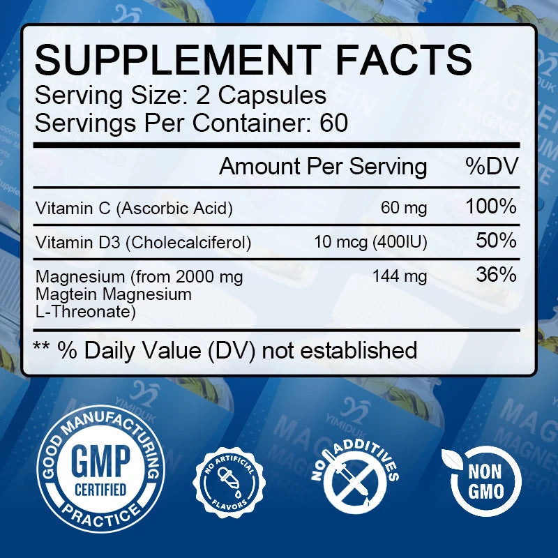 Magnesium L-Threonate Capsules With Vitamin C, Support Focus, Calming Sleep & Brain Health Formula, Men & Women Healthy supplements
