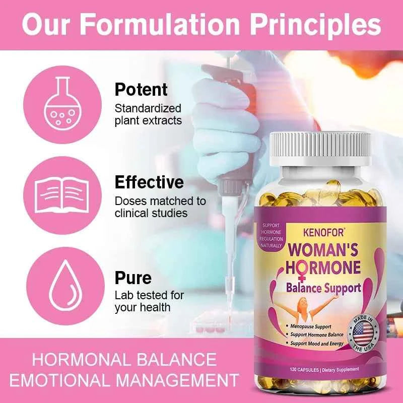 Kenofor Menopause Supplement for Women - Fights Night Sweats, Hot Flashes, Improves Mood - 120 Capsules, Non-GMO