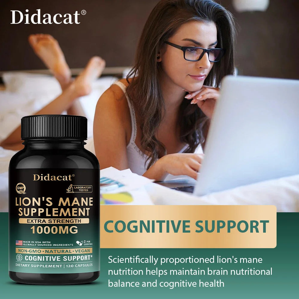 Lion's Mane Mushroom Capsules, Brain Wellness Supplement, Support Memory, Focus, Nerve Health, Mood, Energy & Immune Balance Healthy supplements