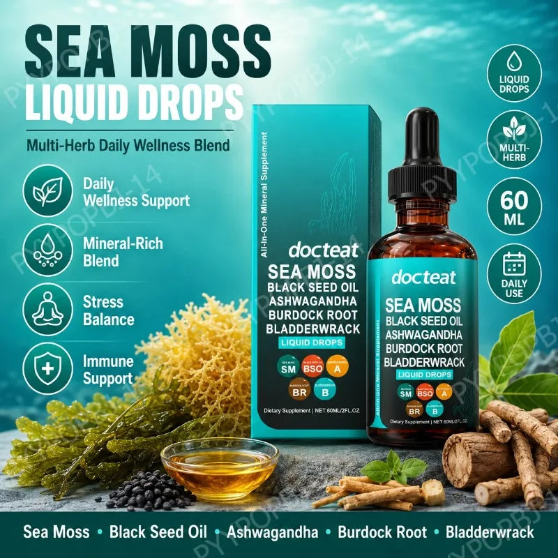 Docteat Sea Moss Liquid Drops 60ML Intestinal Health Digestion Skin Moisture Immune Support Nutritional Supplement Healthy supplements