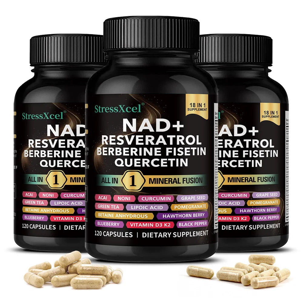 NAD+ Supplement with Resveratrol Quercetin Berberine, Boost NAD Levels, Anti-Aging, Cellular Energy & Heart Health, Antioxidant Healthy supplements