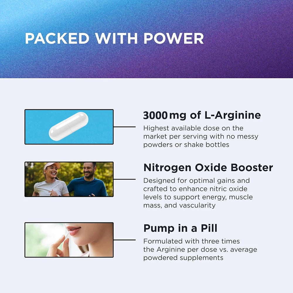 L Arginine 3000mg for Men Women, Muscle Mass Supplement for Endurance, Energy and Heart Health Support During Exercise, Non-GMO Healthy supplements