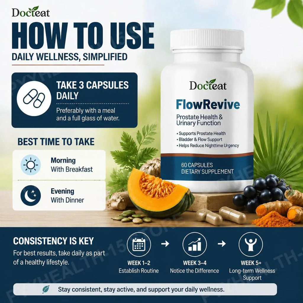 Docteat FlowRevive Men’s Saw Palmetto Prostate Health Supplement with Beta Sitosterol Pygeum Quercetin Curcumin 60 Capsules Healthy supplements