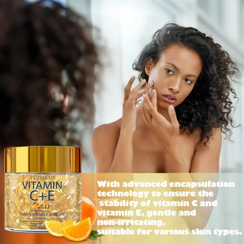 YUITIKUE Vitamin C + E Anti-Wrinkle Capsules - 60g 2-Minute 3x Anti-Aging Skincare for Smooth, Firm & Glowing Skin Healthy supplements