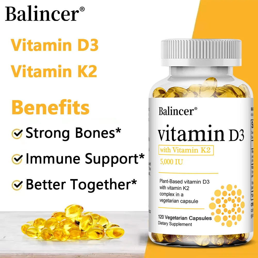 Vitamin D3 5000IU+ K2 (MK7) 1100mcg Capsules - Bone Teeth Joint Heart Circulation & Immunity System Health Support, Vegan Healthy supplements