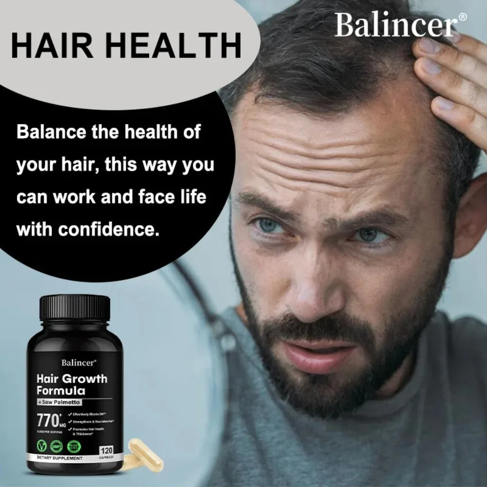 Saw Palmetto, with Biotin, Suitable for Both Men and Women, Promotes Hair Growth and Supports Skin, Nail Health, 120 Capsules Healthy supplements