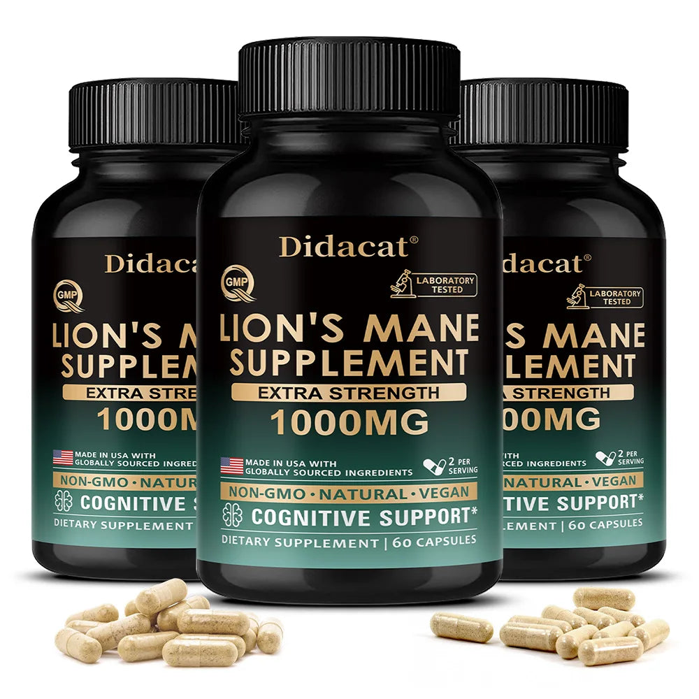 Lion's Mane Mushroom Capsules, Brain Wellness Supplement, Support Memory, Focus, Nerve Health, Mood, Energy & Immune Balance Healthy supplements