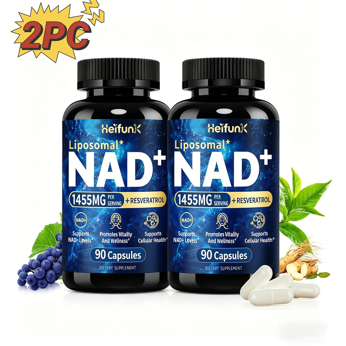 NAD+ Anti Aging Cell Booster Resveratrol Supplement Capsules with Niacinamide Support Cellular Health for Men & Women, Non-GMO Healthy supplements