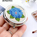 Portable Mini Metal Pill Box Blue Hydrangea Floral 3 Compartment Medicine Case Travel Pill Organizer Small Pocket Vitamin Storage Holder for Purse Floral Pattern Medicine Dispensing Container Compact Durable Health Care Gift for Women Mom Healthy supplements