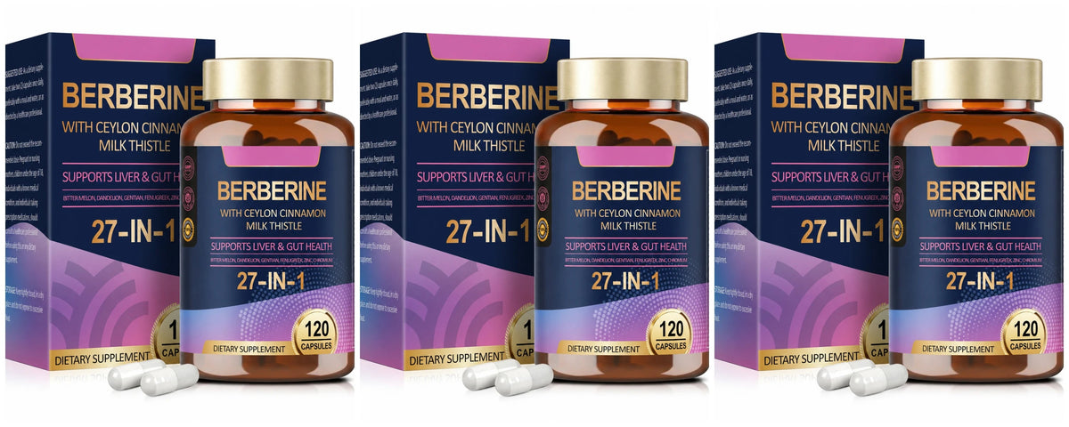 27 in 1 Berberine Supplement with Ceylon Cinnamon, Milk Thistle for Liver Gut Health Immunity Men & Women 120 Vegan Capsules Healthy supplements