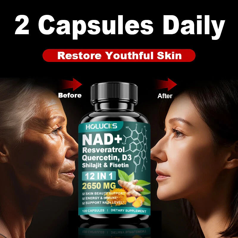 High Potency NAD+ Supplement, with Quercetin, Fisetin, Support Daily Vitality, Skin & Nails Health, Immune, Overall Well-Being Healthy supplements