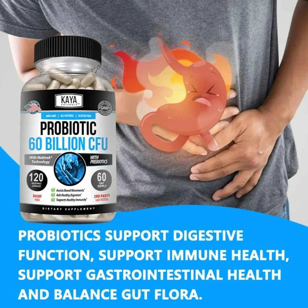 Probiotic 60 Billion CFU - Probiotics for Women and Men, Gut Health & Immune Support Supplement, Provides Digestive Support