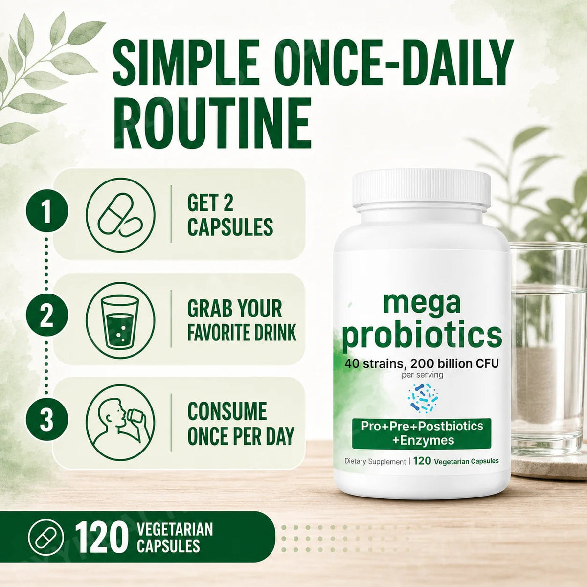 Probiotics Capsules 200 Billion CFU 40 Strains Prebiotics Digestive Enzymes Gut Health Supplement 120 Veg Capsules Men Women Healthy supplements