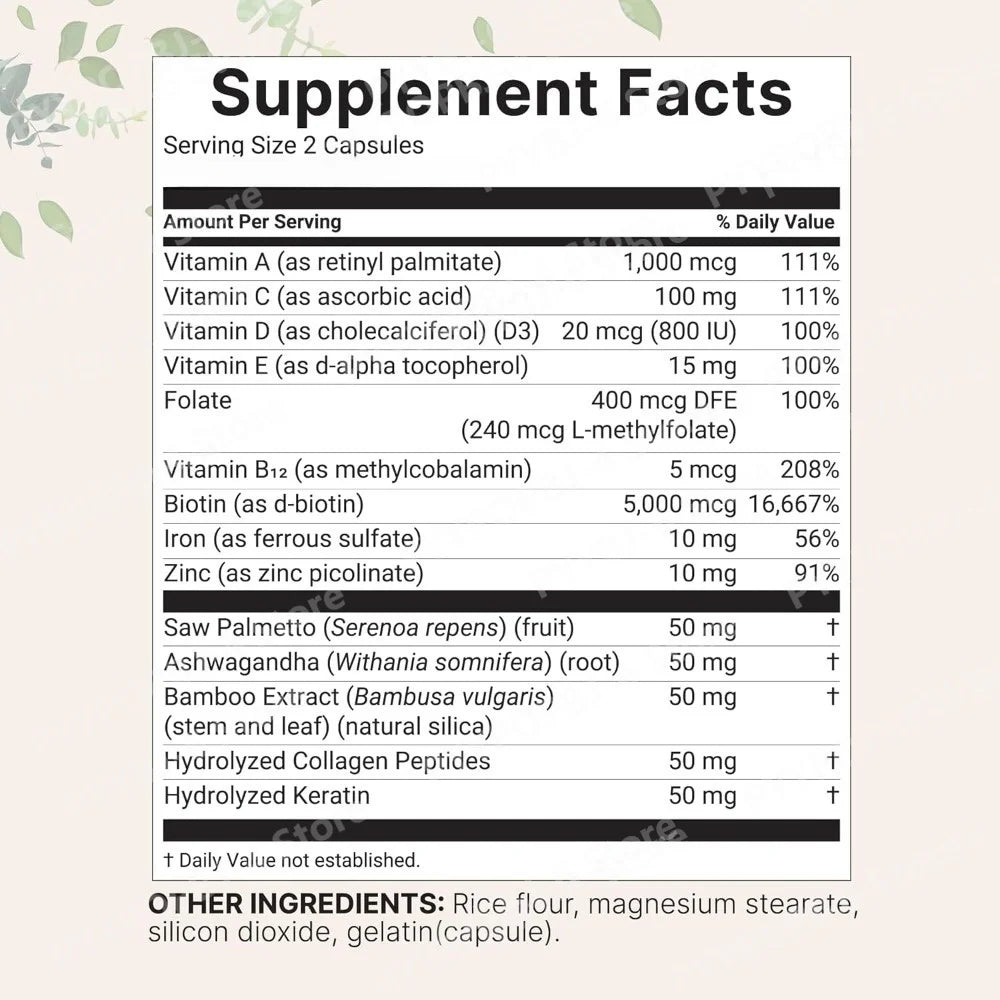 Hair Vitamins Complex Capsules 60 Count Hair Growth Health Support Dietary Supplement with Biotin for Women Men Daily Care Healthy supplements