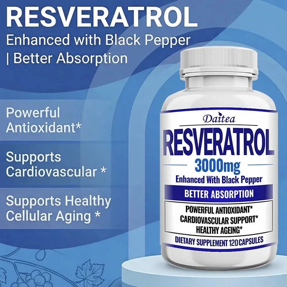 Resveratrol Supplement Capsules - Anti-Aging, Cardiovascular & Joint Support, Skin Health Healthy supplements