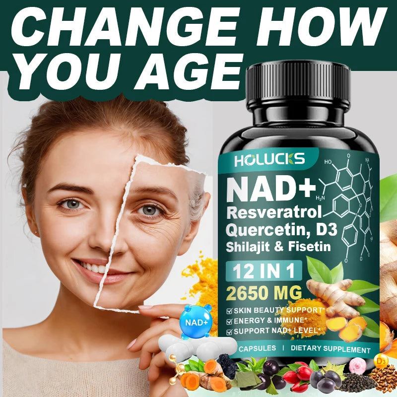 High Potency NAD+ Supplement, with Quercetin, Fisetin, Support Daily Vitality, Skin & Nails Health, Immune, Overall Well-Being Healthy supplements