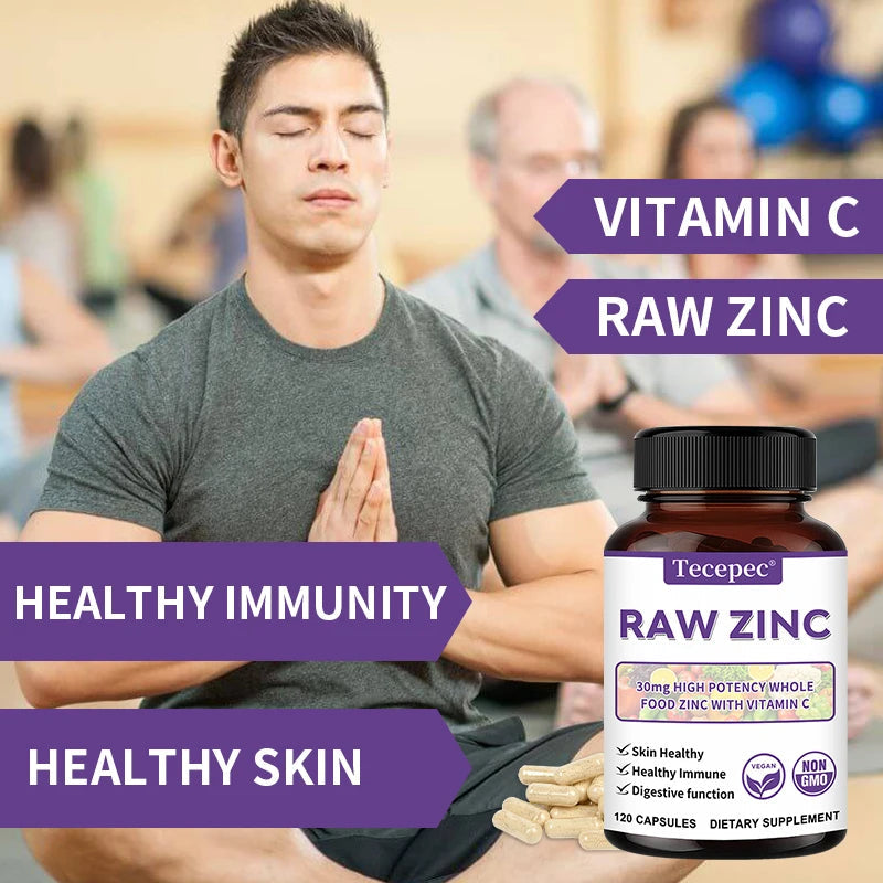 Zinc Vitamins - Raw Zinc Whole Food Supplement with Vitamin C, Vegetarian, for Skin Health, Immune & Digestive Function Healthy supplements