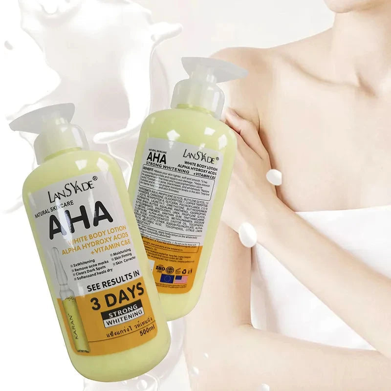 500ml Whitening Body Cream AHA Hydroxy Acids Vitamin C&E Moisturizing Lightening Body Lotion Remove Acne Marks Skin Care Healthy supplements