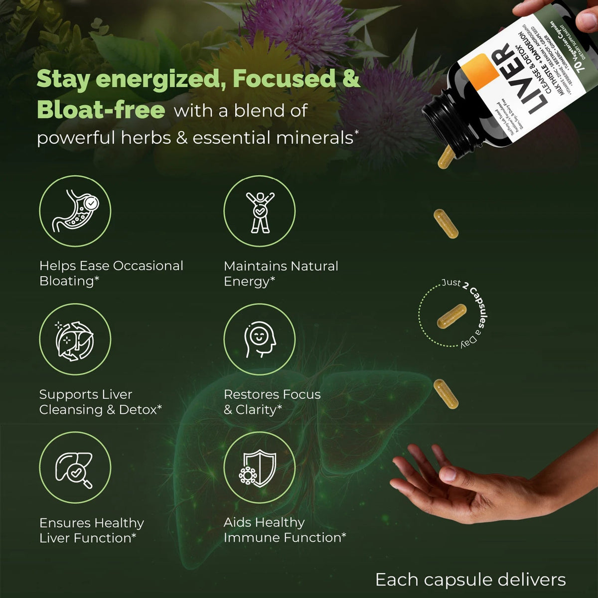 Liver Cleanse Detox & Repair Support 70 Veg Capsules Supplement for Liver Digestive Health and Renew, for Men & Women Smoker Healthy supplements