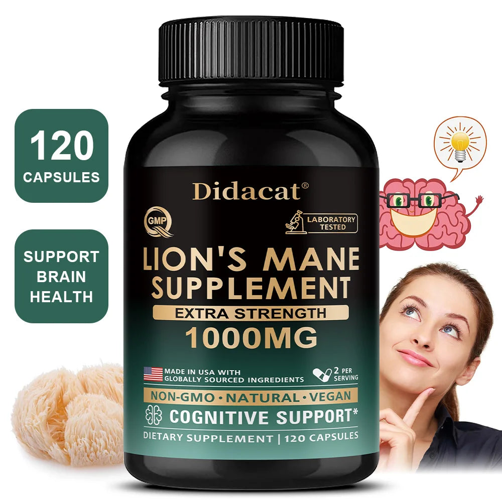 Lion's Mane Mushroom Capsules, Brain Wellness Supplement, Support Memory, Focus, Nerve Health, Mood, Energy & Immune Balance Healthy supplements