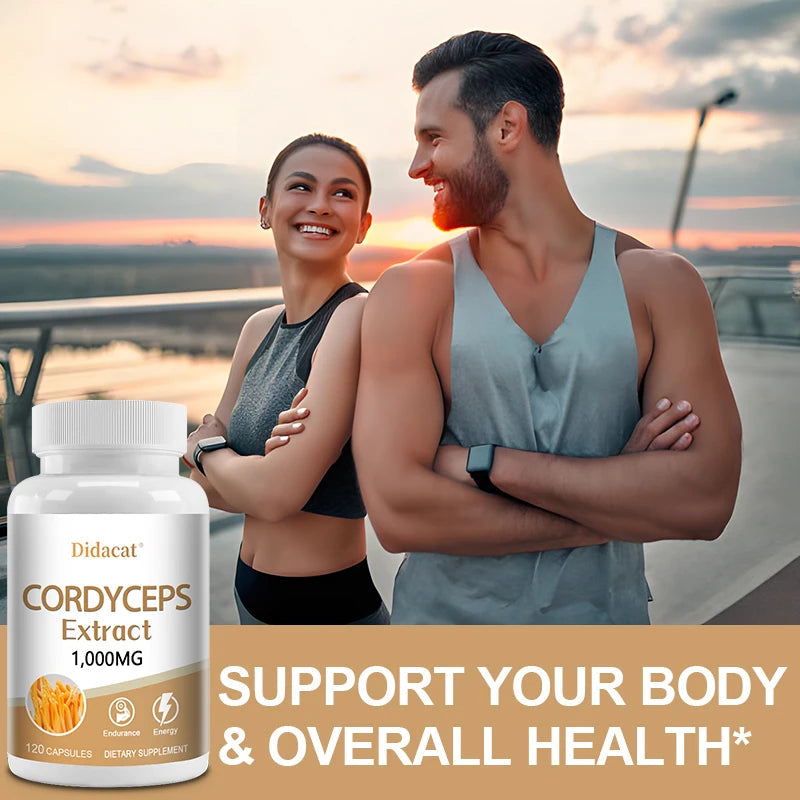 Natural Cordyceps 1000 Mg Supplement - Non-GMO 120 Capsules, Stamina and Energy Support, Helps Immune & Cardiovascular Health Healthy supplements