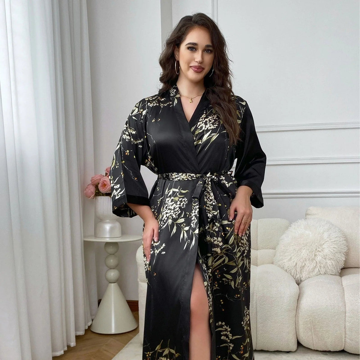 Ladies Oversized Floral Thin Skin-friendly Loungewear Summer Sexy Sleeping Robe Casual Soft and Comfortable Nightdress Homewear Healthy supplements