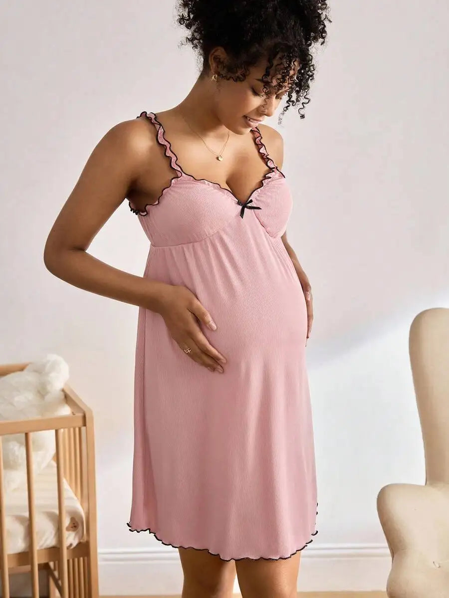 Maternity Nursing Nightgown With Ruffle Trim And Bowknot Detail Healthy supplements