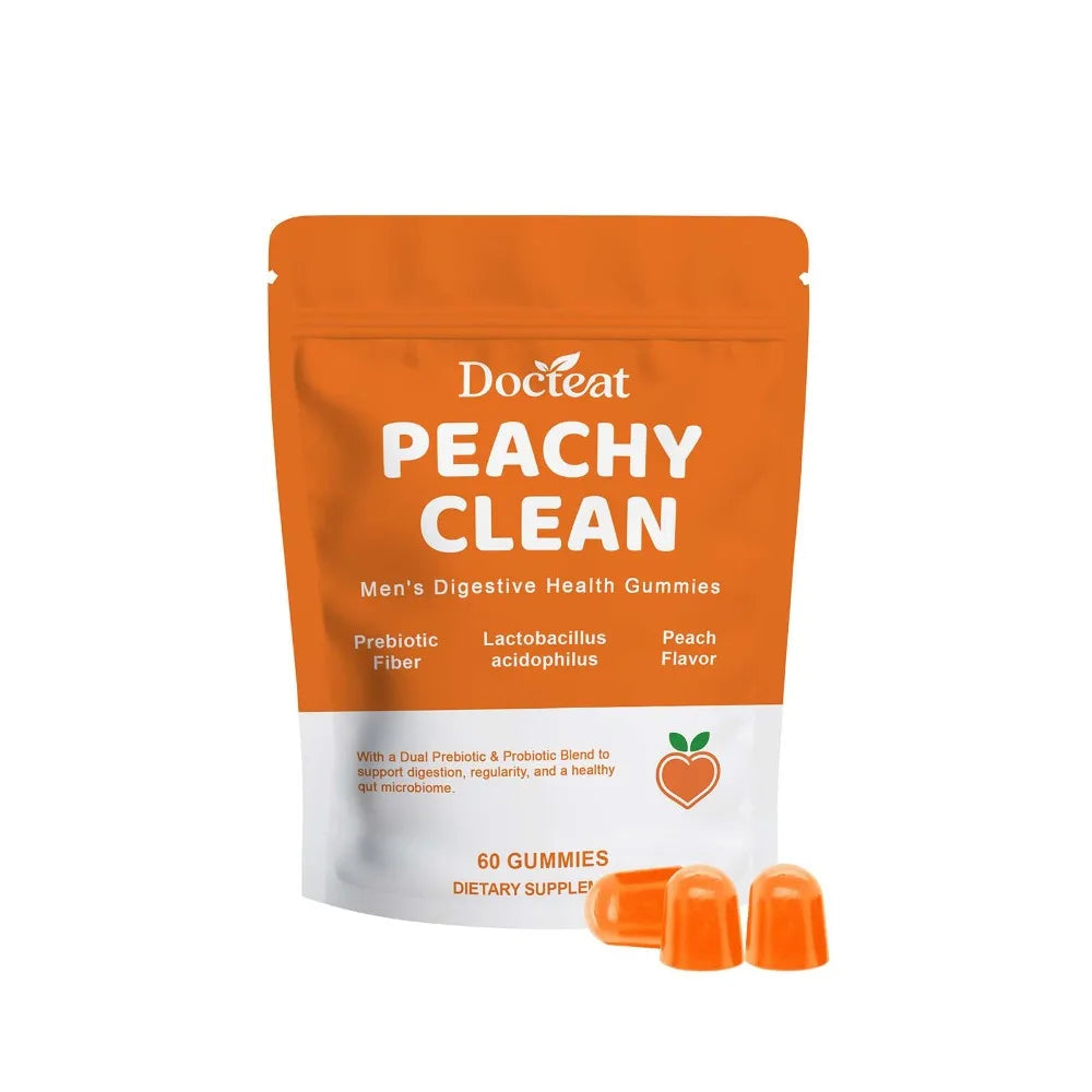 Docteat Peachy Clean Men's Digestive Health Gummies Prebiotic & Probiotic Blend Peach Flavor 60 Gummies Dietary Supplement Healthy supplements