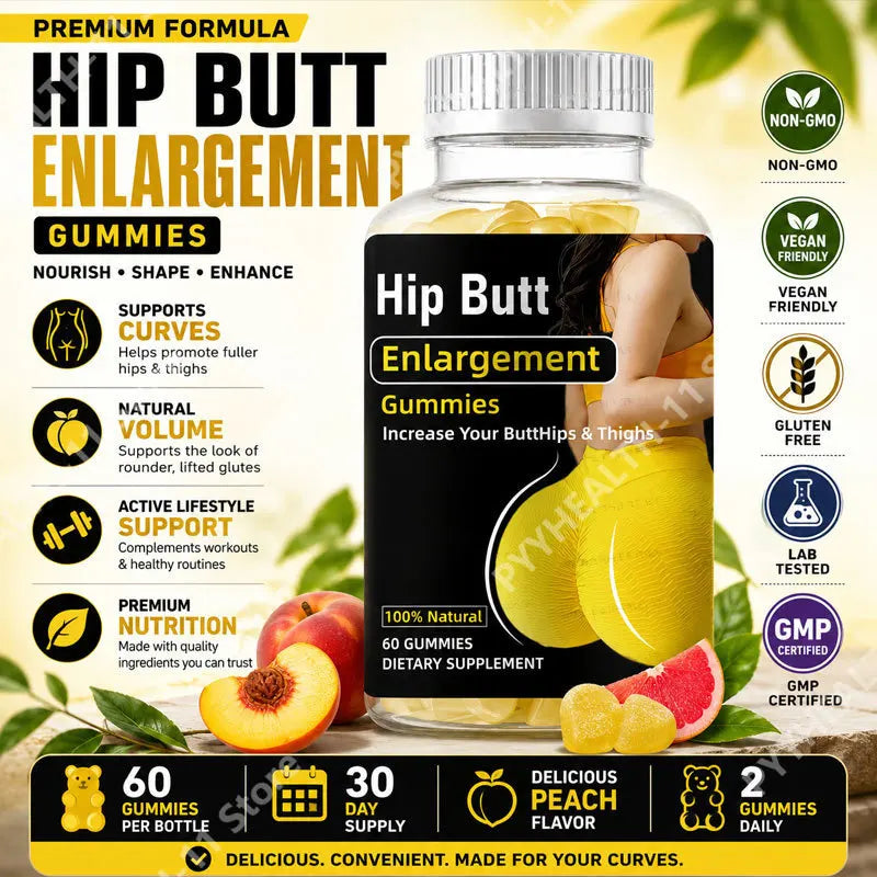 Hip Butt Enlargement Gummies for Buttocks Hips and Thighs Adults Glute Curve Support Gummies for Women Peach Flavor 60 Count Healthy supplements